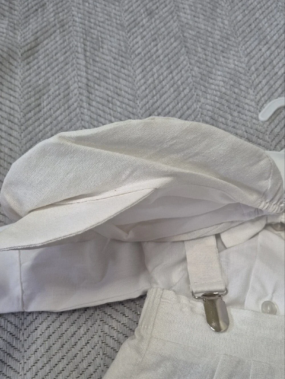 NWT Lito Boys White Christening Baptism Suspender Shirt Shorts Hat 3pcs Set 0-3M